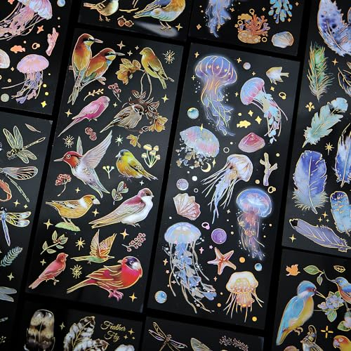 Scrapbooking Journaling Stickers Zubehör,12 Blätter Feather Scrapbook Aufkleber für DIY Scrapbooking,Journaling ,Photo Album,Calendar, Notebook Album Fotoalbum Gestalten Zubehör Sticker PET