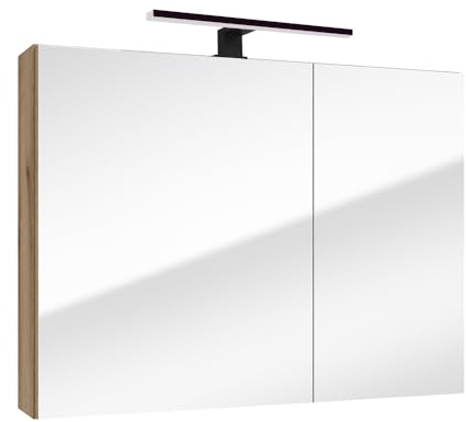 Lomadox Spiegelschrank Badezimmerschrank mit Spiegel 80 cm Eiche mit LED Beleuchtung