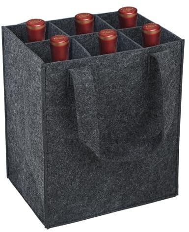 Hisdricus Borsa da Vino, Borsa porta Bottiglie, Porta Bottiglie con 6 Scomparti, 24x18x28 cm Cestino Portabottiglie in Feltro da 3mm, Riutilizzabile, Adatto per Feste, Viaggi e Pic-nic (Grigio Scuro)