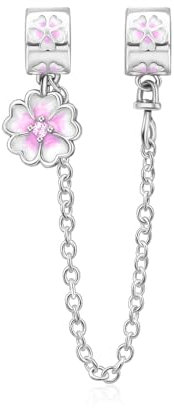 BEEUVIP Damen Sakura Sicherheitskette Charm Anhänger für Armband 925 Sterling Silber Geburtsstein Charms Beads