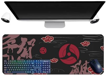PUrar Japanese Uchiha Itachi Anime Tapis de Souris XL, 800 x 300mm, Tapis de Souris de Jeu imperméable et Base de 3mm en Caoutchouc antidérapant Surface texturé