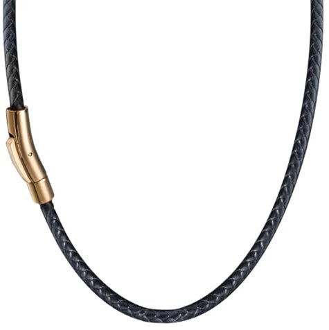 WJLYDM Black Leather Necklaces for Men Women Choker Braided Genuine Leather Necklace Cord Stainless Steel Magnetic Clasp(28inch(70cm),Gold)