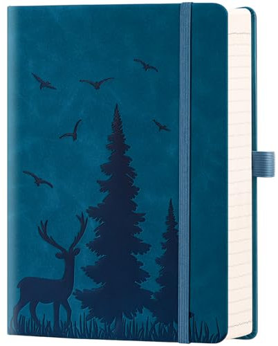 ZXHQ 365 Seiten A5 (15,8 x 21,5 cm) Liniertes Notizbuch - College-Ruling, Ledergebundener Einband, 100 g/m² dickes Papier, feine Innentasche - Pfauenblau