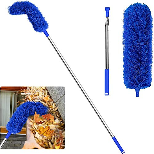 Giilayky Gutter Cleaning Brush Roofing Tool with Telescopic Extendable Pole 8.2 Feet Guard Cleaning Tool Easy Remove Blue