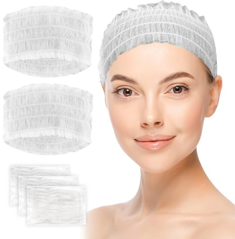 WENLISELL Elastische Einweg-Haarwickel, Vlies-Einweg-Stirnbänder für Gesichtsbehandlungen, weiße Haarwickel für Zuhause, Spa, Salon, Friseursalon, 200 Stück