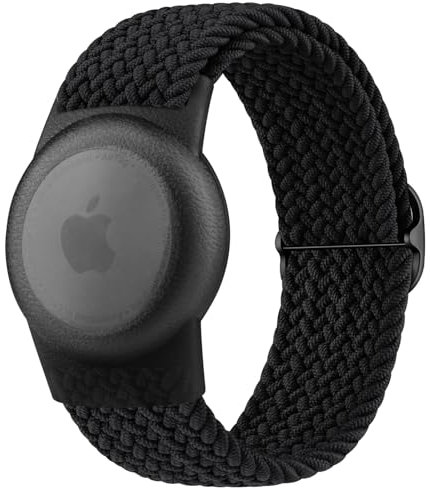 Amzpas AirTag Armband für Kinder - Kratzfeste Hülle, Einfach Einstellbar, Leicht zu Tragendes Geflochtenes Nylon Schutzhülle, Schwarz