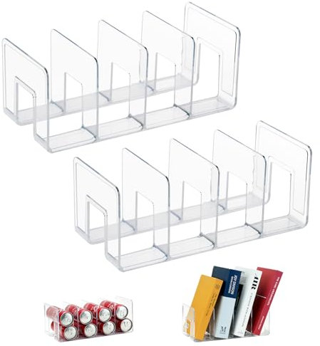 2 Porte Revue Transparent, SHAIDOJIO Acrylique Porte Revue Bureau-32cm, Transparent Range Document, 4 Compartiments Organiseur de Fichiers pour Livre Fichier Enveloppe Porte-Monnaie Boissons Classeurs