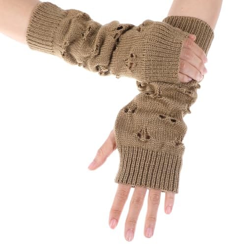 Grunge Arm Warmers Fingerless Ripped Long Sleeve Fingerless Gloves For Women Y2k Alt Emo Goth Accessories Fairy Grunge Aesthetic Arm Warmers Crochet Loose Glove Brown Arm Warmers For Women