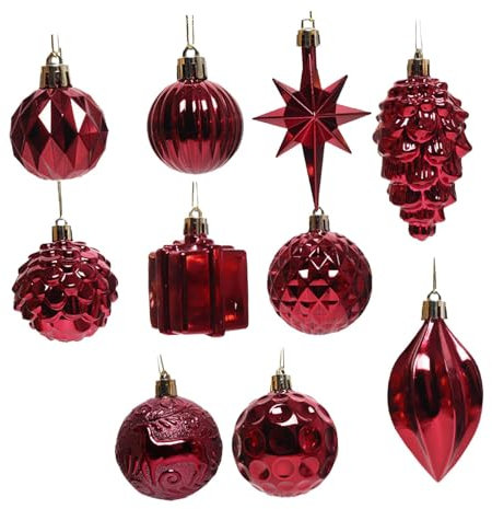 perfk 10 Stück Christbaumkugeln, Weihnachtskugeln zum Aufhängen, dekorative Weihnachtskugeln für Feiertage und festliches Zuhause, Dunkelrot