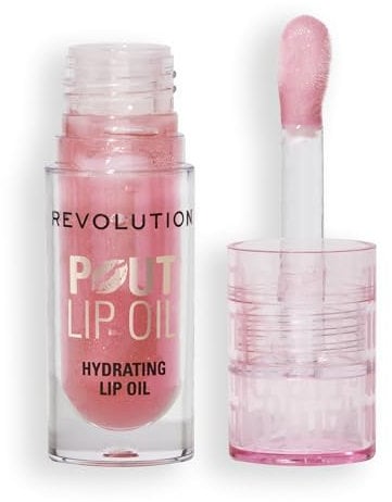 Revolution, Pout Lip Oil - Olio Nutriente Labbra Teinté, Altissima Brillantezza e Finitura Non Appiccicosa, Vegano e Senza Crudeltà, Glamour Rosa Shimmer, 4 ml