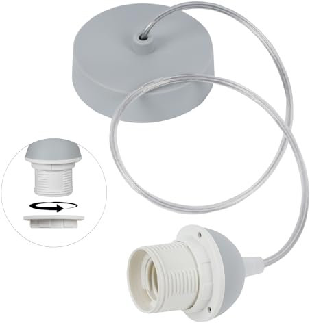 Light-Home Hängelampe Minimalistisch – Hängeleuchte Industrial - Lampenaufhängung ohne Lampenschirm und ohne Glühbirne - Pendelleuchte mit Lampenfassung E27 - Grau-Weiß - Kegel ⌀10 cm