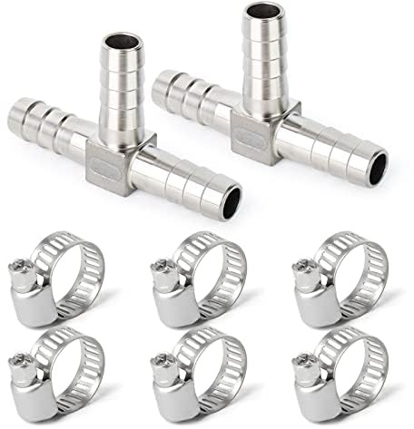 ERGAOBOY 2 piezas de boquilla de manguera de acero inoxidable de 8 mm, pieza en T de 3 vías SUS 304 con 6 abrazaderas