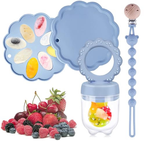 Silikon Fruchtsauger Baby ab 6 Monate mit Beißringe, BPA-Frei Pacifier Zahnungshilfe Gefrierform Babybrei für Muttermilch, Obst, Gemüse, Selbstfütterungsset Aufbewahrungsbehälter für Babynahrung