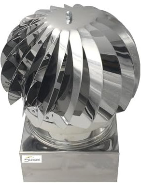 SERVICEWEBSHOP | Comignolo Girevole in Acciaio Inox AISI 304 con Cuscinetti a bagno d’olio, Cappello Eolico per Canne Fumarie e Camini, Base Quadrata Attacco Femmina (CM 42x42)