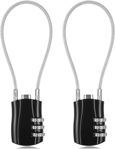 2 Stück Kabelschloss Zahlenschloss Gepäckschlösser, Schwarz Zahlenschloss Vorhängeschloss 3 Stellig Kofferschloss Schlüssellose Rückstellbare TSA Schloss für Koffer, Gepäck, Tasche Waffenkoffer, Spind