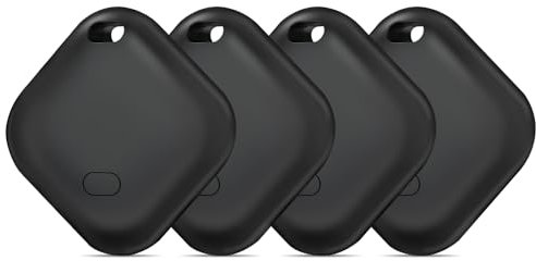 AXFEE 4Pcs Key Finder, Bluetooth Tracker Compatible with Find My (iOS Only), Replaceable Battery, Waterproof Smart Item Finder for Luggage, Keys, Bags, Suitcases, Pets, Wallets (Black)