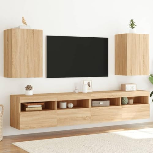MOBCANT TV-Wandschränke 2 STK, TV Schrank Schränke Hängeschrank Wohnwand Geeignet für Büro Schlafzimmer Wohnung Hotel Sonoma-Eiche 40,5x30x60 cm Holzwerkstoff