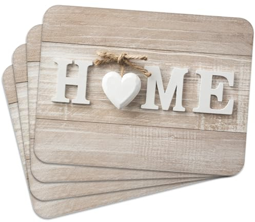 MG Design Set aus 4 Kork-Platzsets – Home 2 – 30 x 40 cm – hitzebeständig & abwischbar, mit Korkrückseite