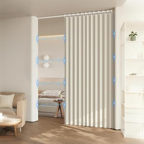DSSHENGDS Rideau de Porte de Placard Pliant, Rideau de Douche plissé en accordéon, pour Placard, Chambre, cloison de Salle de Bain-White- 180x240cm