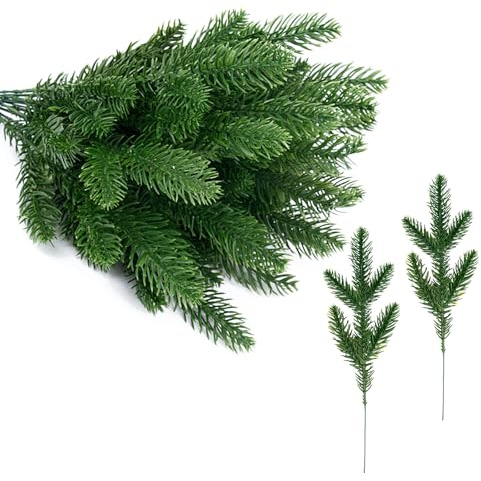 24 Stück Künstliche Tannenzweige wie echt,Tannenzweige Künstlich Deko,25cm Künstliche Kiefernzweige,Kunst Tannenzweige,Weihnachtszweige,Tannengrün Künstliche Zweige für Weihnachtsdeko,Kranz,Basteln