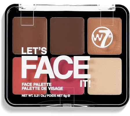 W7 Let's Face It Palette Crema Viso - Soft Glow | 6 Tonalità Bronzer, Blush e Highlighter, Texture Cremosa Sfumabile