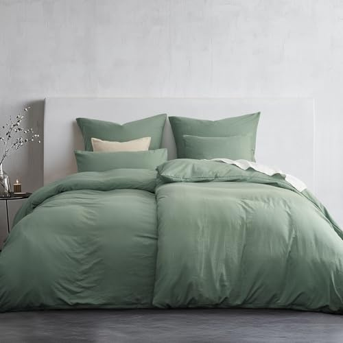 Duvetnova Bettwäsche 155x220 Grün 4teilig Superweiche Vorgewaschene Mikrofaser Baumwollähnlich ÖKO-TEX 2 Bettbezüge 155 x 220+2 Kissenbezüge 80x80-alle mit Reißverschluss Bettwäsche Salbeigrün