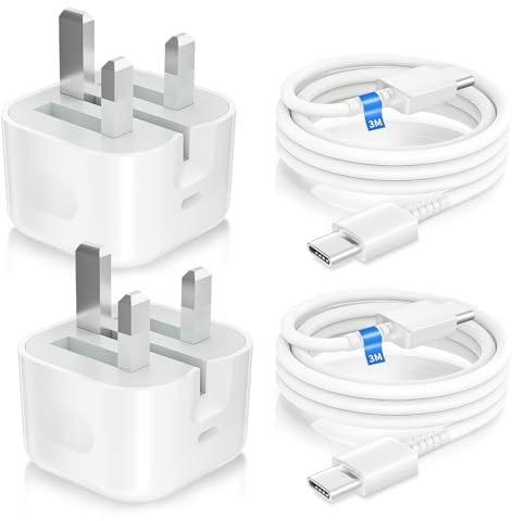 2 Pack 30W USB C Plug Fast Charge, USB c Fast Charger Plug with 3M USB C Type C Cable, Apple iPhone Charger for iPhone Air,iPhone 17 16 15 Pro/ProMax/Plus,iPad Air/Pro/Mini,USBC UK Wall Power Adapter
