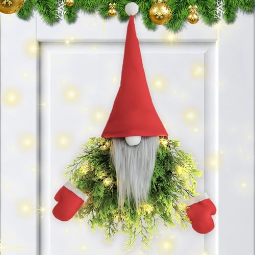 Türkranz Weihnachten Led, 55cm Weihnachtsmann Weihnachtskranz Tür, Weihnachtstürkranz mit Beleuchtung, Weihnachtskranz Led, Weihnachtlicher Türschmuck, Geeignet für Wände, Haustüren, Kamine