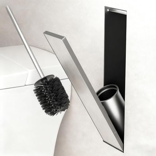 Recessed Toilet Brush Holder, 304 Stainless Steel Standing Toilet Brush with Elastic Lock, One-Touch Pop-Up Design, Invisible Design, Easy to Clean, for Bathroom Renovation Hotels