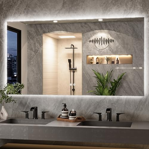TETOTE Badspiegel mit Beleuchtung 150x80cm, Rechteckiger Badezimmerspiegel, Badezimmer Wandspiegel Ohne Rahmen, Led Badspiegel mit 3 Lichtfarben Dimmbarer,Antibeschlag, Speicherfunktion, IP44