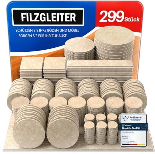 Ansible 299 Stück Filzgleiter Selbstklebend, Möbelgleiter Beige | 4 mm Dicker Filz, Kratzschutz & Geräuschdämpfung für Stühle und Möbel