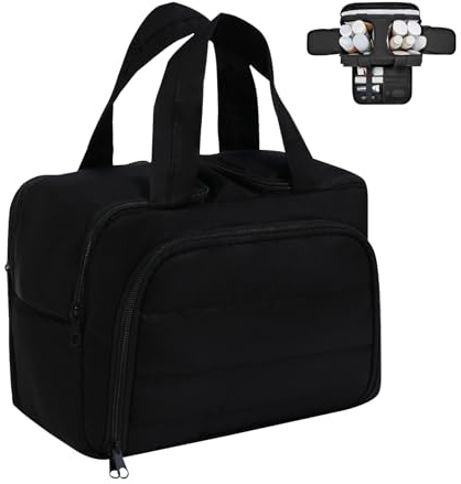 KASESSS Trousse de Toilette de Voyage, Trousse Maquillage Grande Capacité, Trousses de Maquillage avec Poignée, 4 Compartiments Ouverts Verticaux, Trousses de Toilette avec Poches Humides, Noir