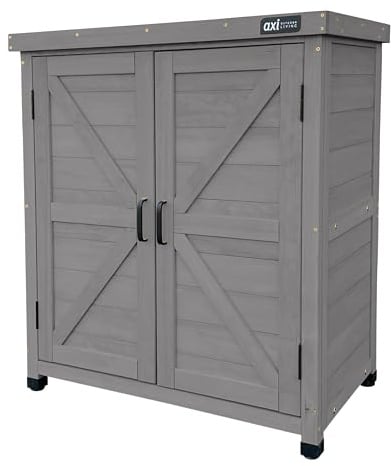 AXI Felix Gartenschrank aus Holz in Warmes Grau | Geräteschrank/Geräteschuppen für den Garten mit Ablage | 80 x 45 x 93 cm
