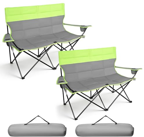 BugyKido 2pcs Doppelfaltbarer Campingstuhl,Doppelstrandstuhl,Campingsofa mit Getränkehalter, für Erwachsene, geeignet Klappstühle Outdoor für Garten, Picknick, Wandern, Innenbereich，300kg Tragkraft
