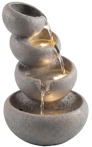 Outsunny Fontana da giardino per esterni, in resina, a 4 livelli, con illuminazione a LED, effetto pietra, per giardino, terrazza, 35 x 32 x 50 cm