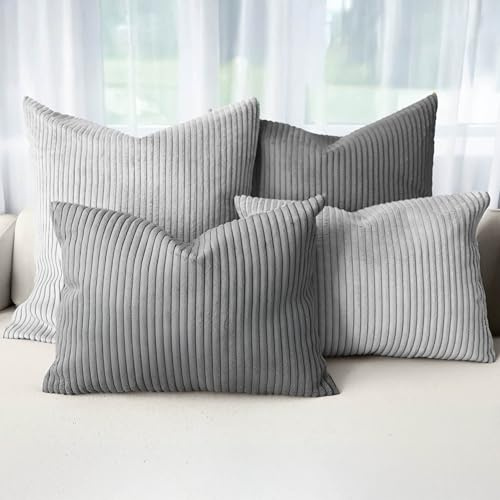 Amilian Dekokissen 4er Set mit Füllung – Sofakissen Set 2x 50x50 cm & 2x 35x45 cm – Weiche Zierkissen, Couchkissen für Sofa - Nachtnebel/Nebelklang