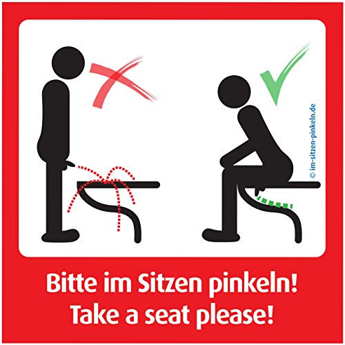 immi 4x Bitte im Sitzen pinkeln Aufkleber. Saubere Toilette. Version B. 9,8 cm