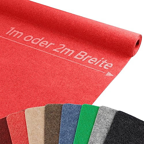 Nadelfilz Teppich-Boden Nadelfilz Teppich-Boden RIPS MALTA B1 als Meterware - B1 als Meterware - Hell-Rot, 2,00m x 15,00m, Schwer Entflammbarer, Gerippter Bodenbelag für Messe & Event