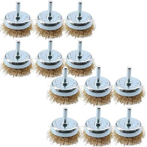 12 Pack 50mm Steel Wire Cup Brush for Drills Brass Coated Rust Paint Remover