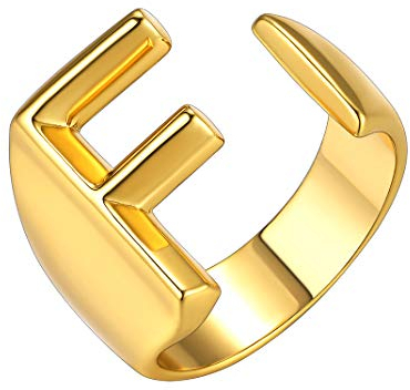 GoldChic Buchstaben Ring F Letter Alphabet Initialen Damen/Herren Ring 18K Vergoldet Offener Verstellbarer Buchstaben F Ring Gothic Punk Initiale Ring Ringgröße 51.8(16.5)- 62.1(19.8)