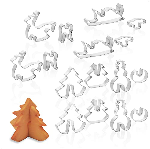 COM-FOUR® 16x Tagliabiscotti in acciaio inossidabile - Stampi per biscotti in 3D con motivi natalizi - Tagliabiscotti per Natale (16 pezzi - 3D)
