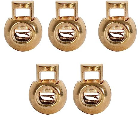 Trimming Shop Metal Spring Loaded Cord Lock Stop Toggle Fastener for Luggage, Clothing, DIY Projects, Lanyard, Backpack, Sportswear, Jackets, Shoelaces (Gold, 5pcs)