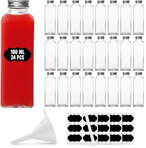 casavetro 24 x 180 ml Flaschen Saftflaschen kleine Glasflaschen zum selbst Abfüllen Likörflaschen Smoothie Glas Eckig