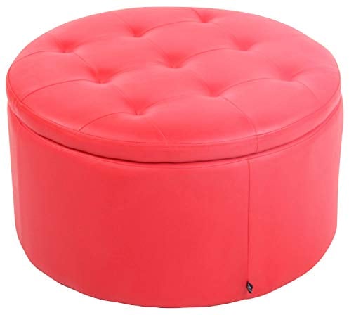 CLP Sitzhocker Evora Kunstleder I Stoff I Samt I Polsterhocker Rund I Gesteppter Hocker Mit Stauraum I Runder Hocker Gepolstert, Farbe:rot, Material:Kunstleder