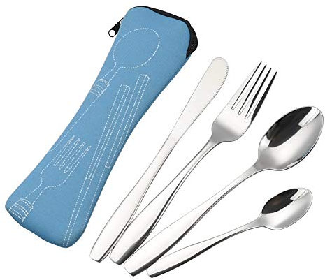 Gitany Portable Travel Camping Cutlery, 4 Piece Cutlery with Carrying Case (Blue)