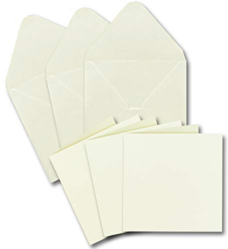 50 Klapp-Karten Set Quadratisch in Creme - 13,5x13,5 cm - 240 g/m² mit Brief-Umschlägen quadratisch - 14x14 cm - 90 g/m² Nassklebung