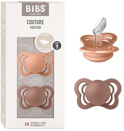 BIBS Couture Schnuller 2er-Pack, BPA-frei, Kiefergerechte Form. Silikon, Hergestellt in Dänemark. 0-6 Monate (2er Pack), Peach/Woodchuck