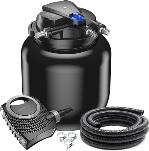 SunSun Komplettset: CPA-50000 Teichdruckfilter bis 100000 L mit 55 Watt UV-C Teichklärer, NEO10000 SuperECO Teichpumpe 10000l/h 80W, 10m Teichschlauch 38 mm (1 1/2), Schlauchschellen W1 44-47mm
