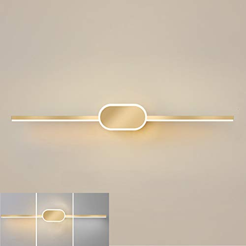VOMI LED Tricolor Dimmbar Spiegel Licht Schminktisch Lampen Modern Innen Wandleuchte Metall Wandlampe Wohnzimmerleuchten Badezimmerleuchten mit Acryl Lampenschirm für Schlafzimmer Bett, Golden,80cm