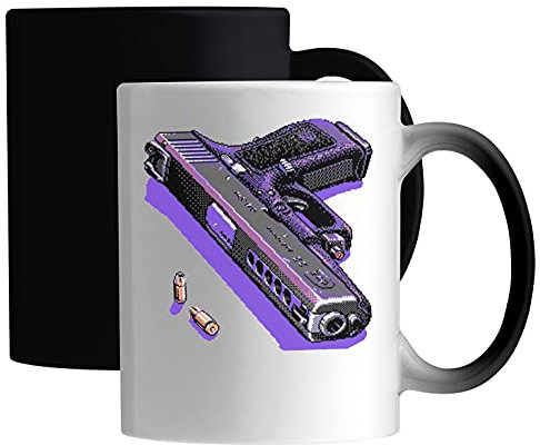 Gaming Pixel Art Styled Lock And Load Gun Tazza magica in ceramica Bianca